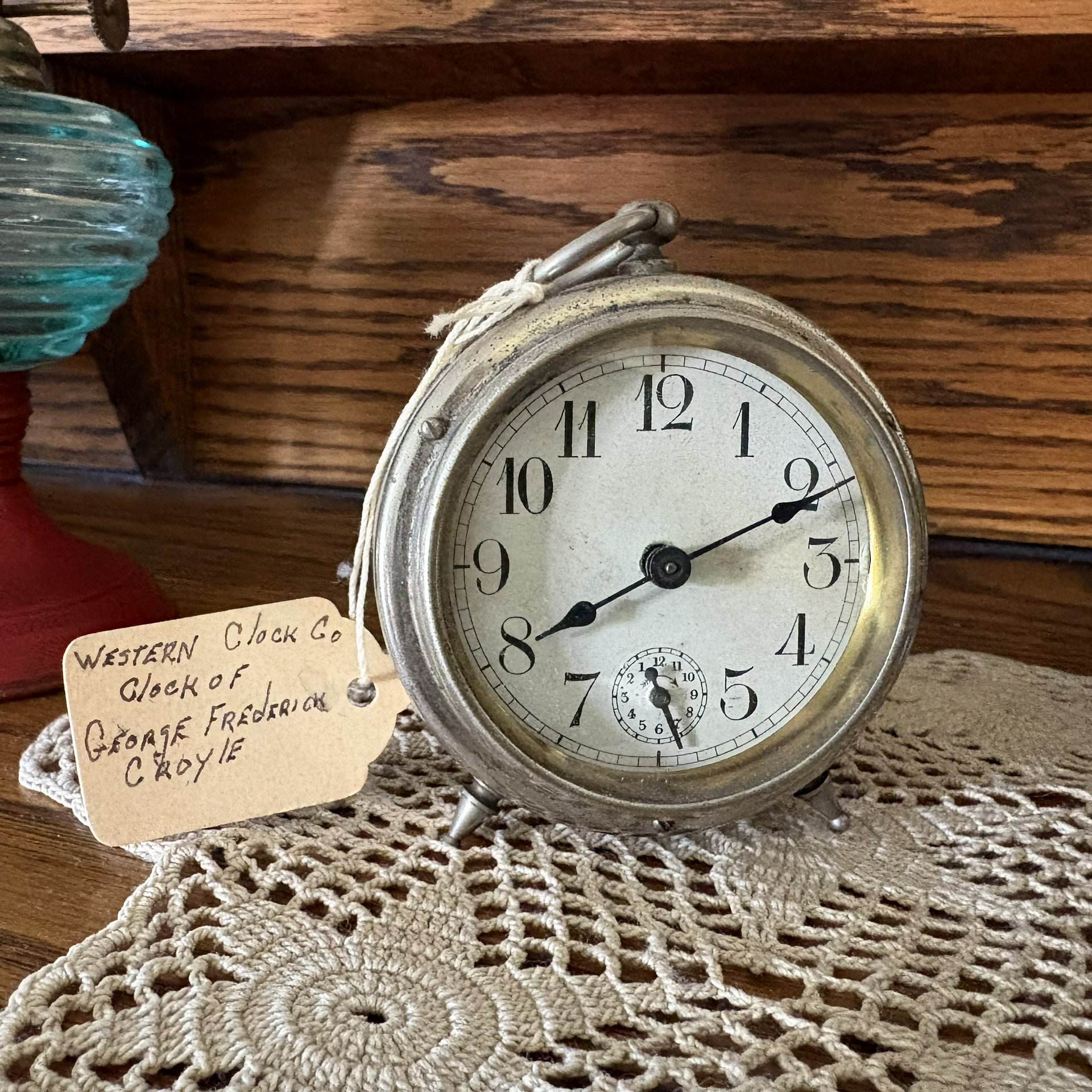 Vintage clock with tag
