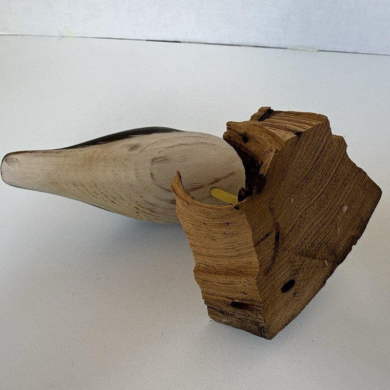 Hand Carved Wooden Shorebird Decoy On Driftwood Base Folk Art Coastal Bird 