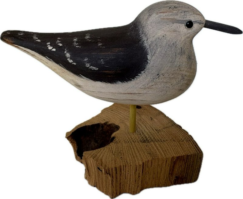 Hand Carved Wooden Shorebird Decoy On Driftwood Base Folk Art Coastal Bird 