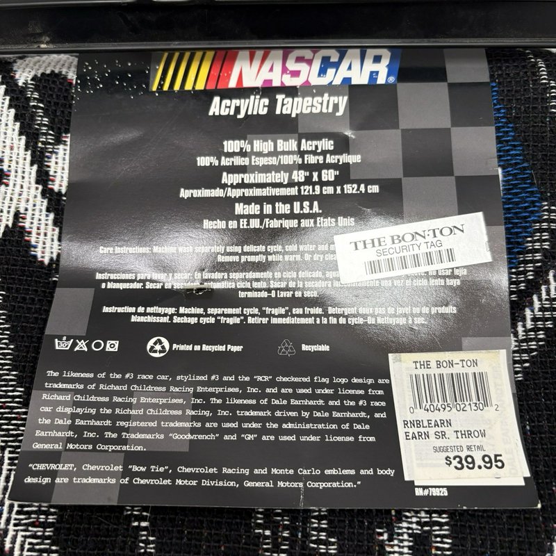 NASCAR Dale Earnhardt #3 The Intimidator Throw Blanket NWT 48x60 USA Made
