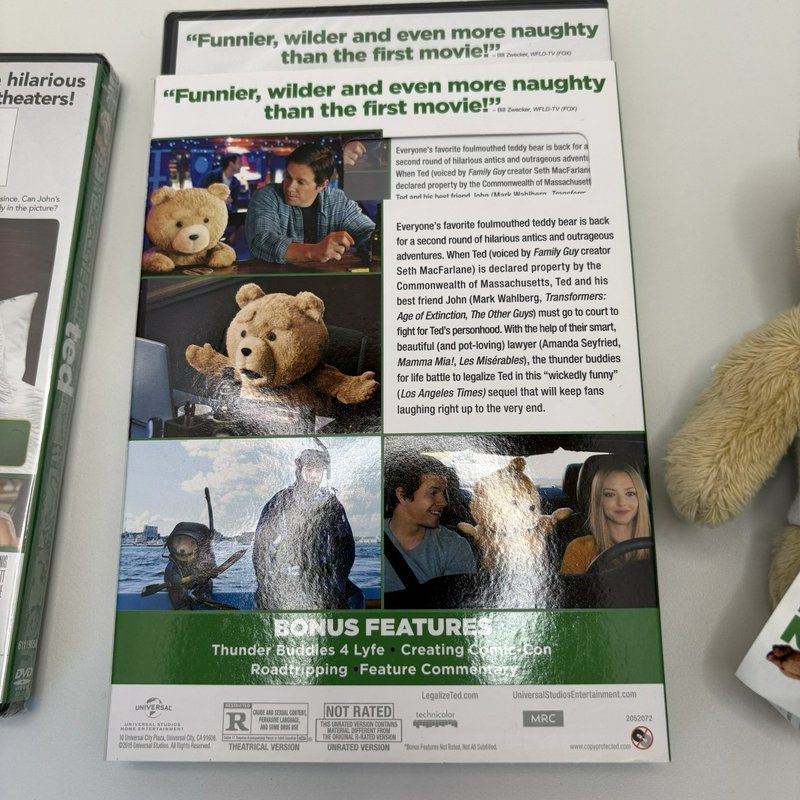 Ted & Ted 2 DVD Lot (Sealed Movies)  Includes Ted 2 Plush Clip-On Keychain