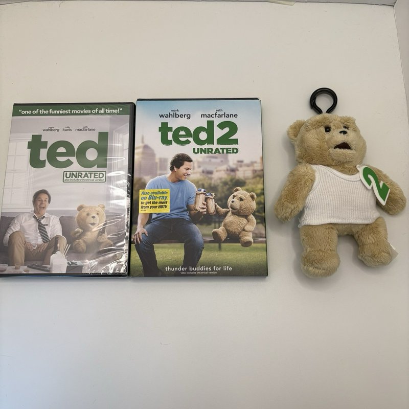 Ted & Ted 2 DVD Lot (Sealed Movies)  Includes Ted 2 Plush Clip-On Keychain