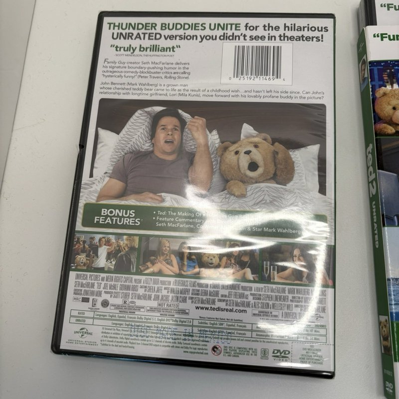 Ted & Ted 2 DVD Lot (Sealed Movies)  Includes Ted 2 Plush Clip-On Keychain