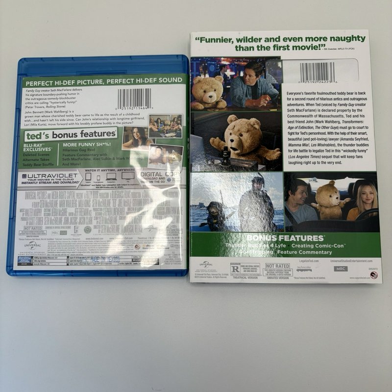 Ted Blu-ray/DVD (Open) + Ted 2 (Sealed) DVD Lot Comedy Movies Unrated