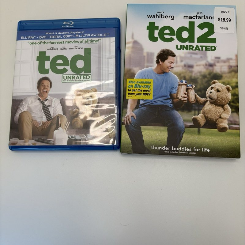 Ted Blu-ray/DVD (Open) + Ted 2 (Sealed) DVD Lot Comedy Movies Unrated