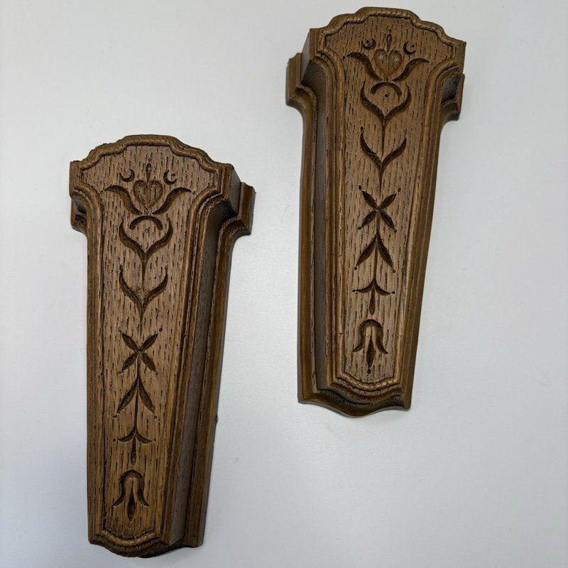 Vintage Homco 1981 Wall Pockets Faux Wood Plastic Floral Pair Retro Decor USA