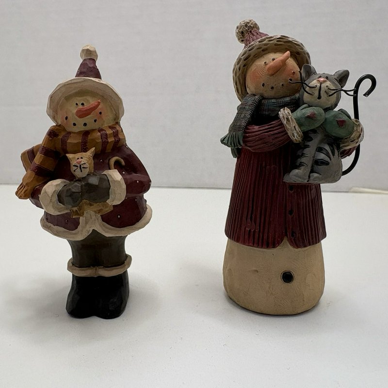 Suzi Christmas Figurines Lot of 2 – Snowmen with Cats Whimsical Holiday Decor