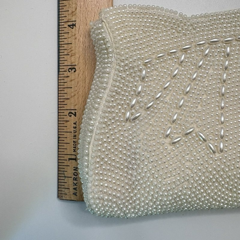 Vintage Bridal Beaded Clutch Ivory Made in Japan Arrow Zipper Evening Bag