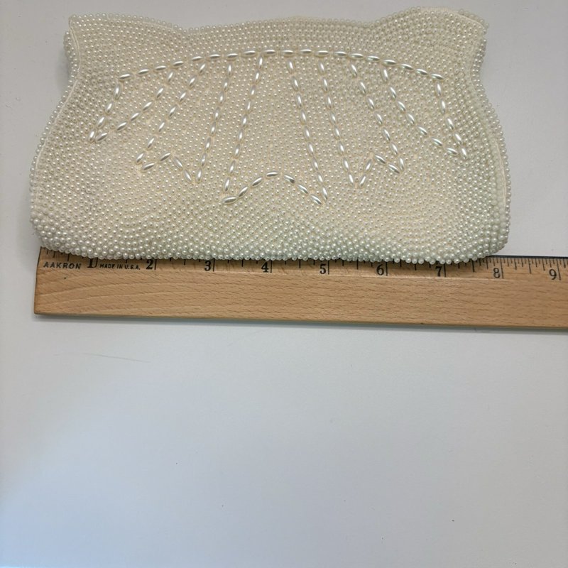 Vintage Bridal Beaded Clutch Ivory Made in Japan Arrow Zipper Evening Bag