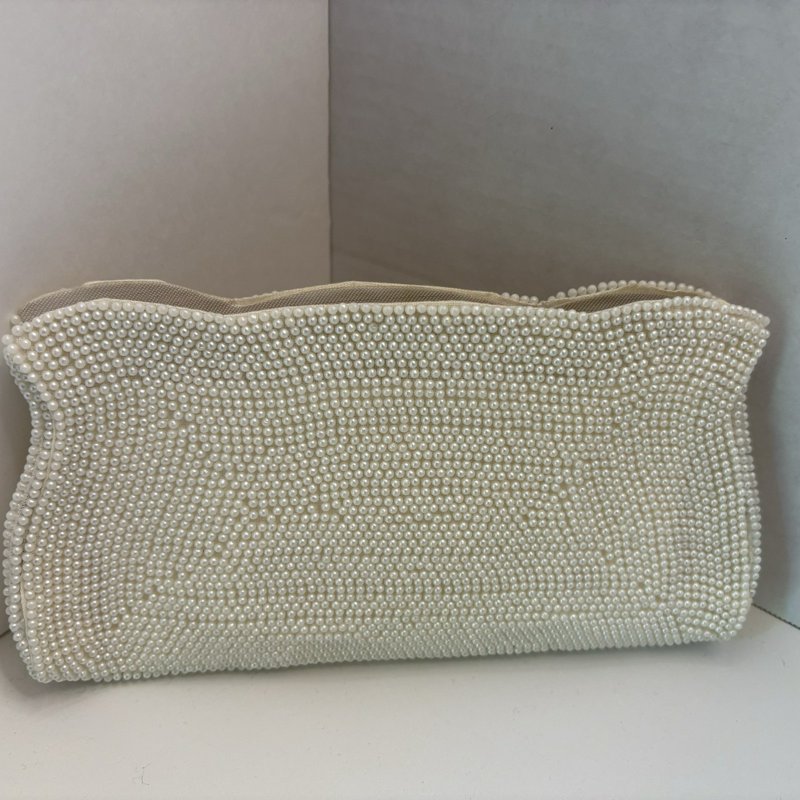 Vintage Bridal Beaded Clutch Ivory Made in Japan Arrow Zipper Evening Bag