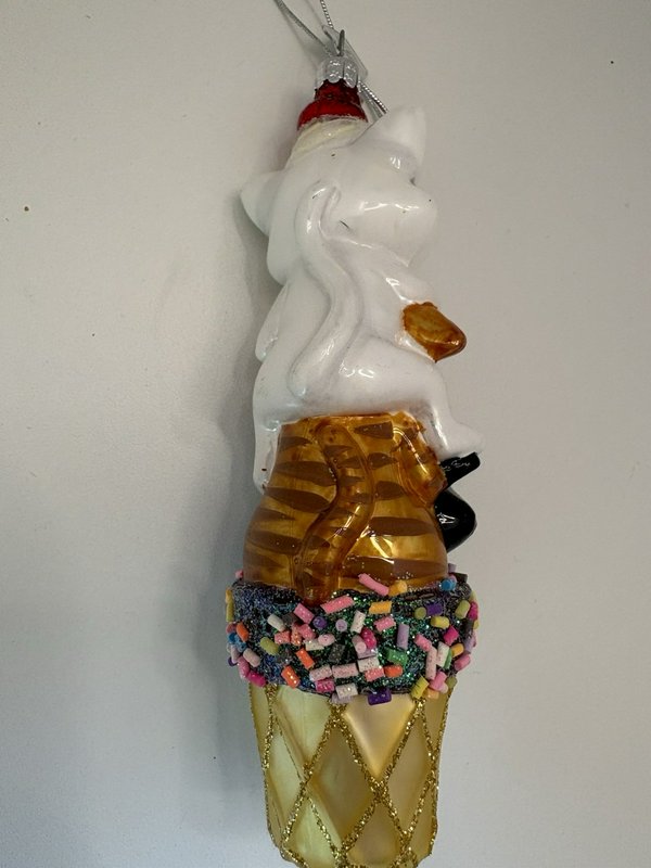 Kurt Adler KSA Noble Gems Glass Ornament Stacked Cats in Ice Cream Cone 6” 