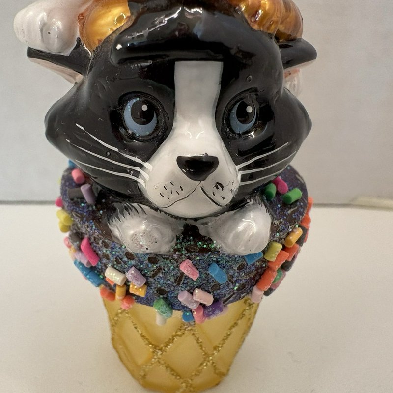 Kurt Adler KSA Noble Gems Glass Ornament Stacked Cats in Ice Cream Cone 6” 