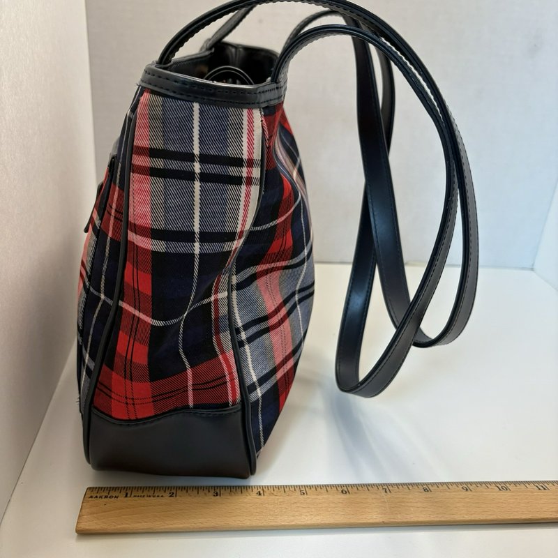 St. John’s Bay Plaid Shoulder Bag Tote w/ Matching Pouch Navy Red White