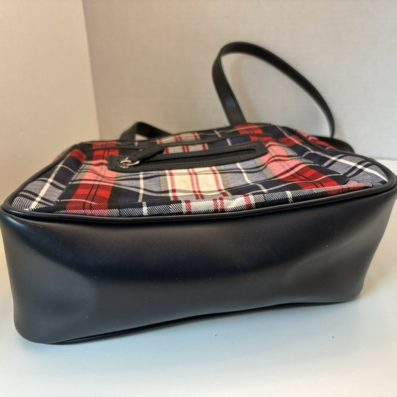 St. John’s Bay Plaid Shoulder Bag Tote w/ Matching Pouch Navy Red White