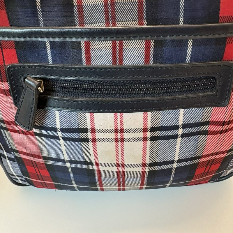 St. John’s Bay Plaid Shoulder Bag Tote w/ Matching Pouch Navy Red White