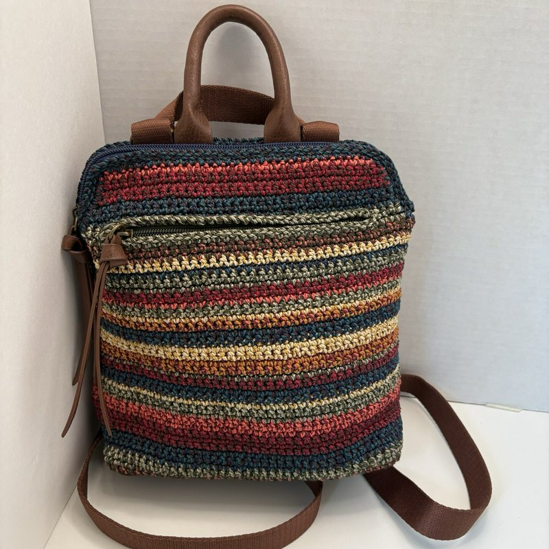 The Sak Crochet Backpack Purse Multicolor Striped Boho Convertible Bag Excellent