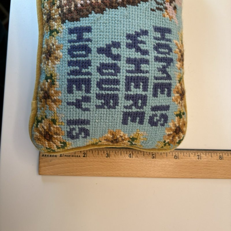 Vintage Needlepoint Pillow Beehive Sampler “Home Is Where Your Honey Is” 6x8 In
