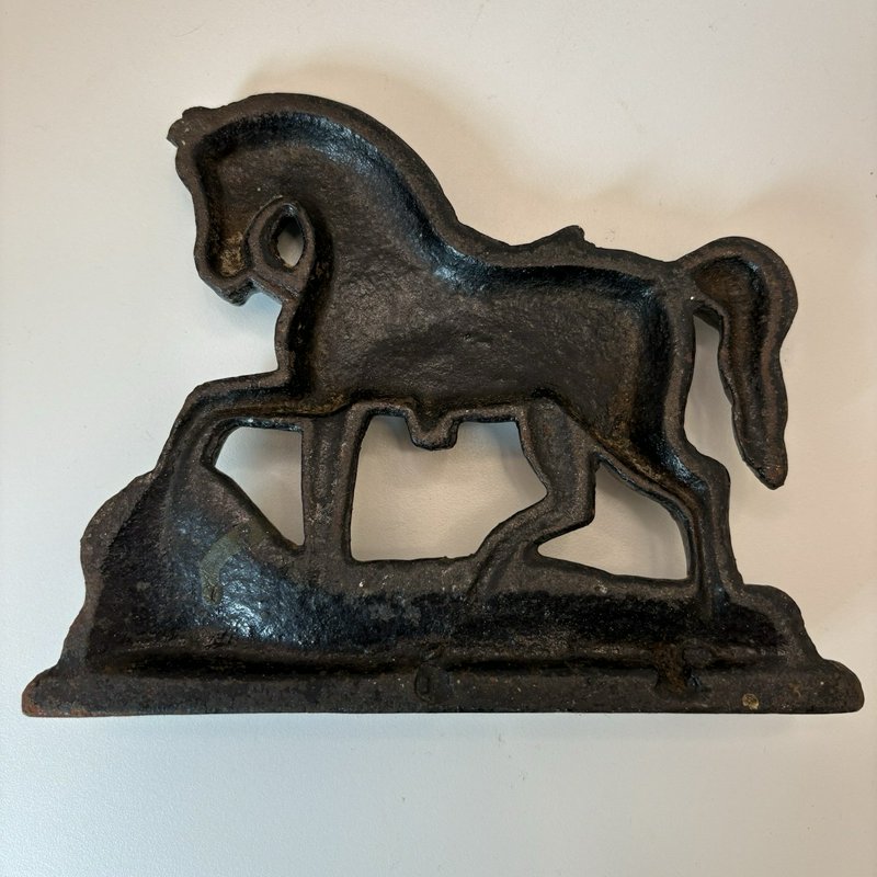 Vintage Cast Iron Horse Doorstop 6” Painted Saddle Figurine