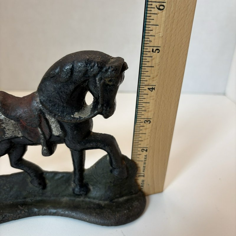 Vintage Cast Iron Horse Doorstop 6” Painted Saddle Figurine