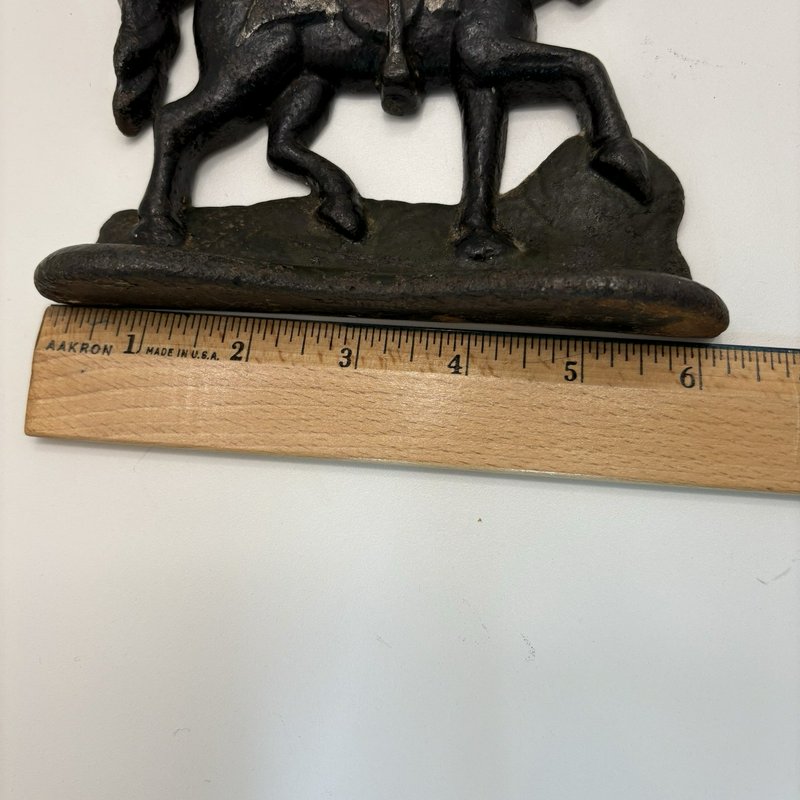 Vintage Cast Iron Horse Doorstop 6” Painted Saddle Figurine