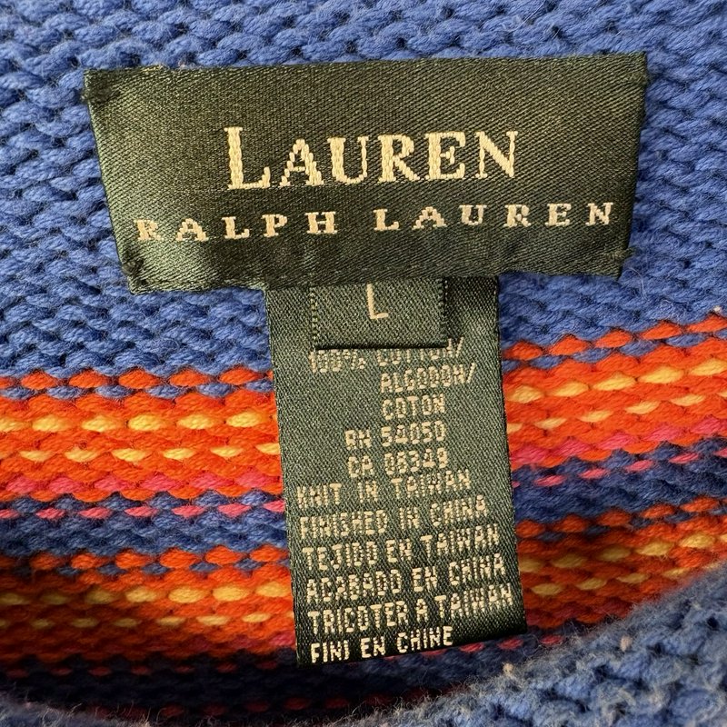 Vintage Y2K Ralph Lauren Women’s Large Sweater Multicolor Striped Cotton Knit