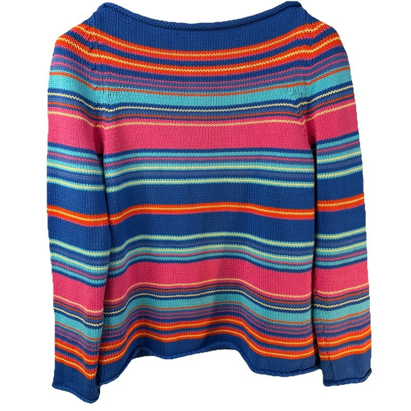 Vintage Y2K Ralph Lauren Women’s Large Sweater Multicolor Striped Cotton Knit