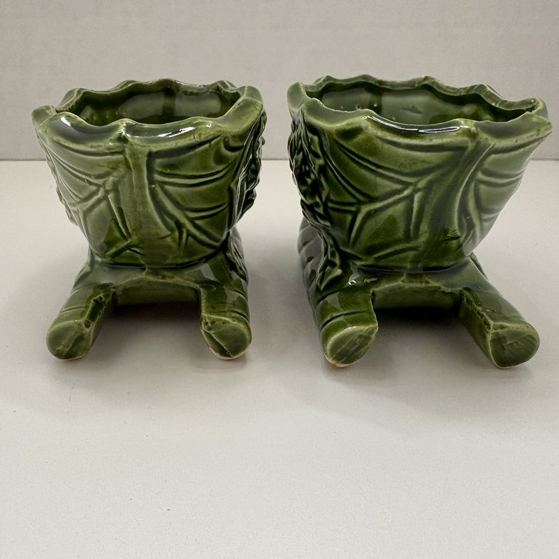 Retro Vintage Brinn’s Japan Green Sleigh Taper Candle Holders Set of 2