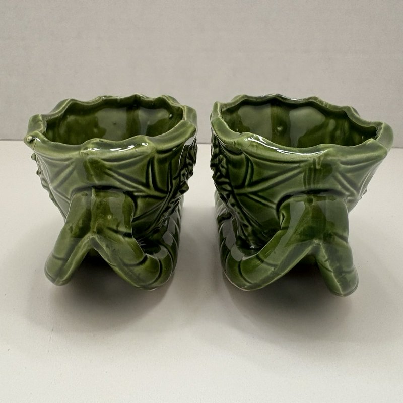 Retro Vintage Brinn’s Japan Green Sleigh Taper Candle Holders Set of 2