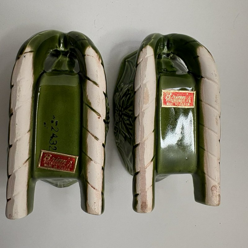 Retro Vintage Brinn’s Japan Green Sleigh Taper Candle Holders Set of 2