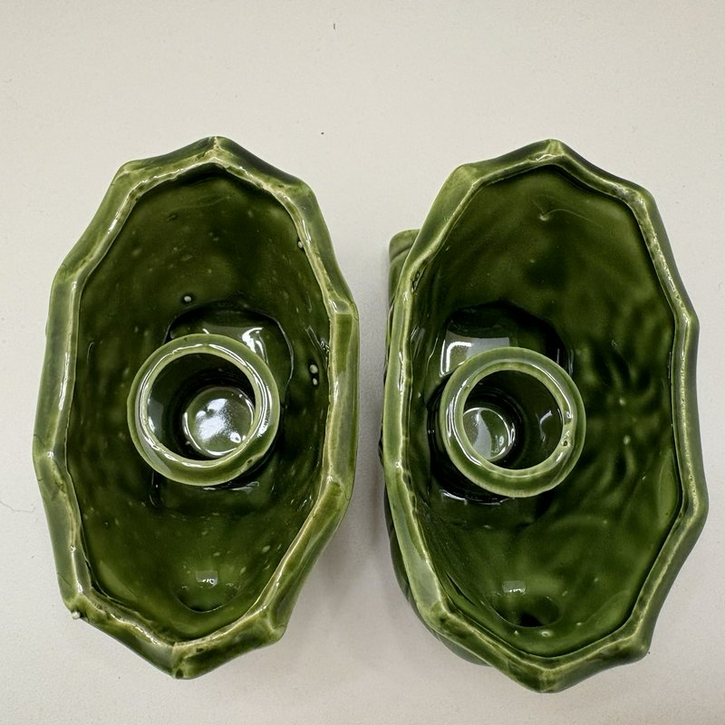 Retro Vintage Brinn’s Japan Green Sleigh Taper Candle Holders Set of 2