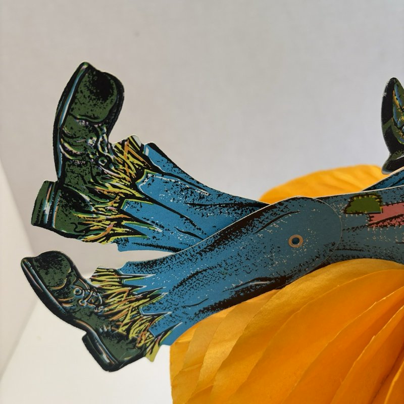 Vintage Beistle Halloween Scarecrow Pumpkin Honeycomb Centerpiece USA