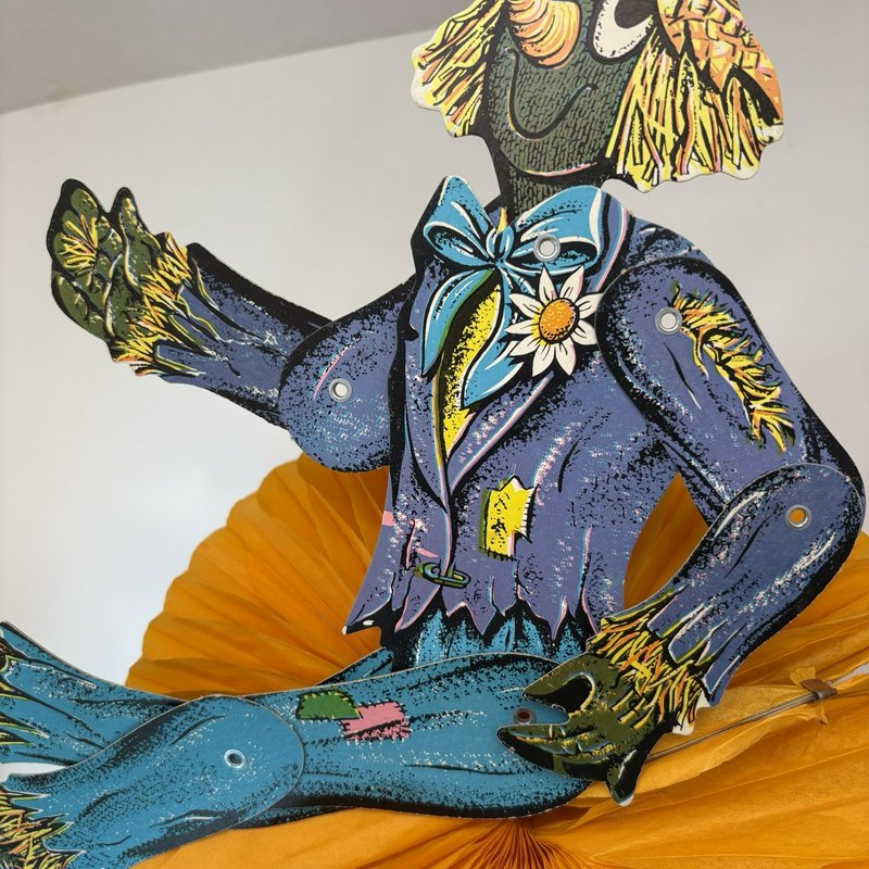 Vintage Beistle Halloween Scarecrow Pumpkin Honeycomb Centerpiece USA