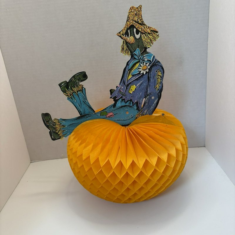 Vintage Beistle Halloween Scarecrow Pumpkin Honeycomb Centerpiece USA