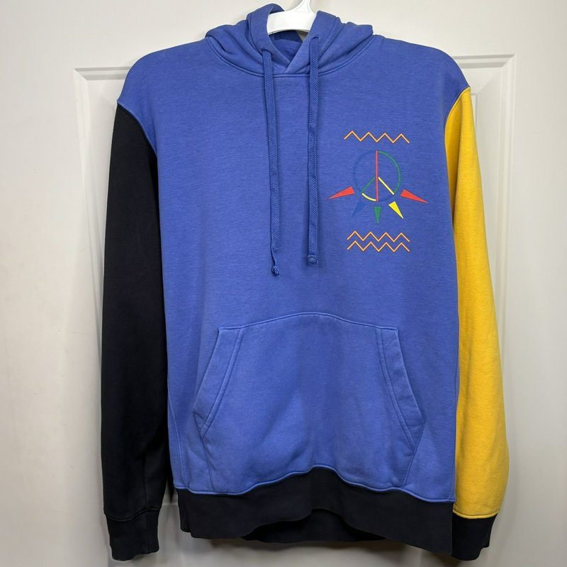 Nike Vintage Peace Sign Hoodie Sweatshirt S (Fits M) Blue Yellow Black Mexico