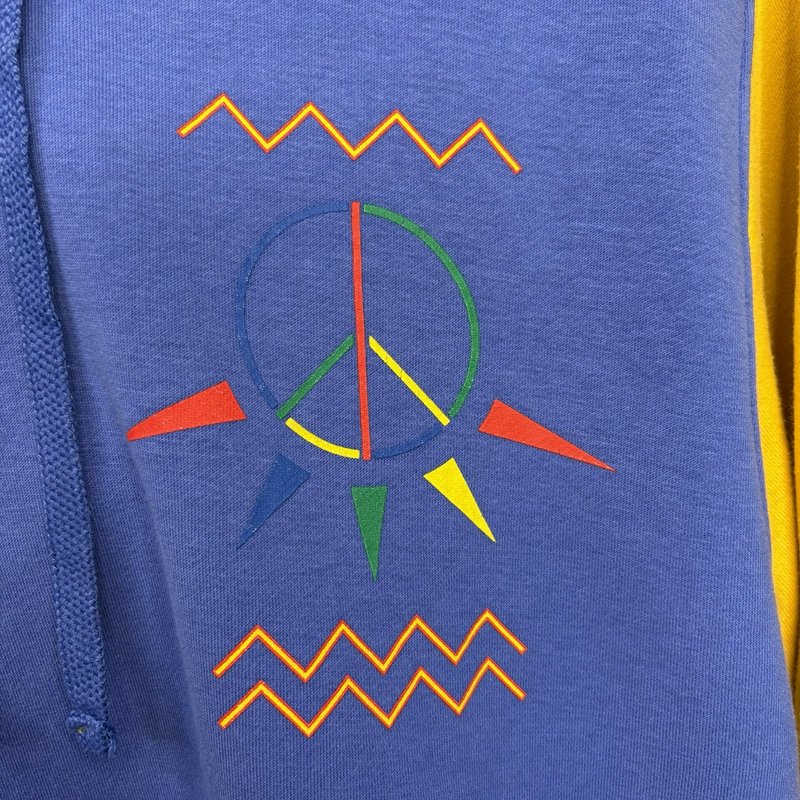 Nike Vintage Peace Sign Hoodie Sweatshirt S (Fits M) Blue Yellow Black Mexico