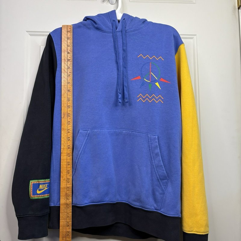 Nike Vintage Peace Sign Hoodie Sweatshirt S (Fits M) Blue Yellow Black Mexico