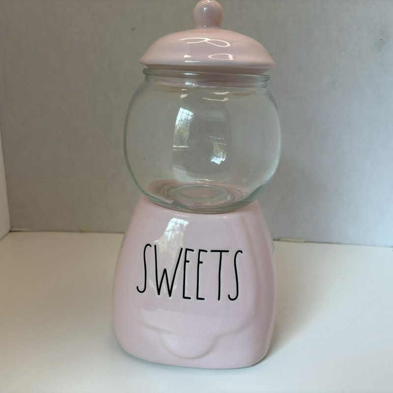 Rae Dunn Sweets Pink Gumball Candy Jar Glass & Ceramic Canister by Magenta