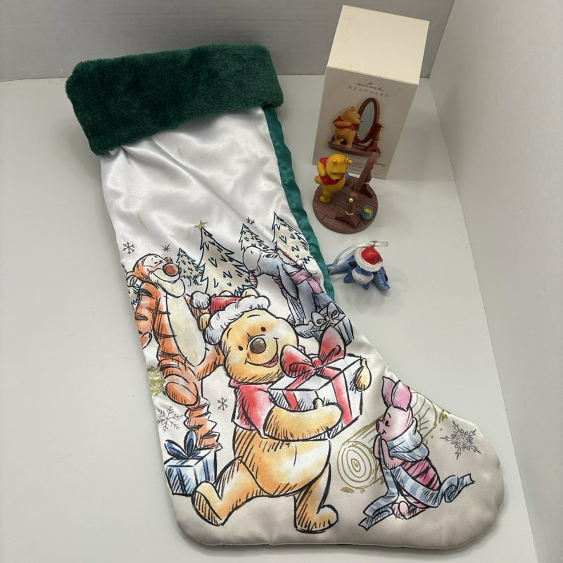 Disney Winnie the Pooh Christmas Lot Hallmark 2008 Ornament Eeyore Stocking