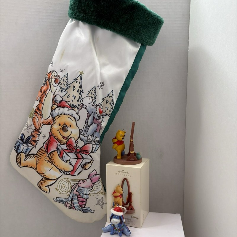 Disney Winnie the Pooh Christmas Lot Hallmark 2008 Ornament Eeyore Stocking