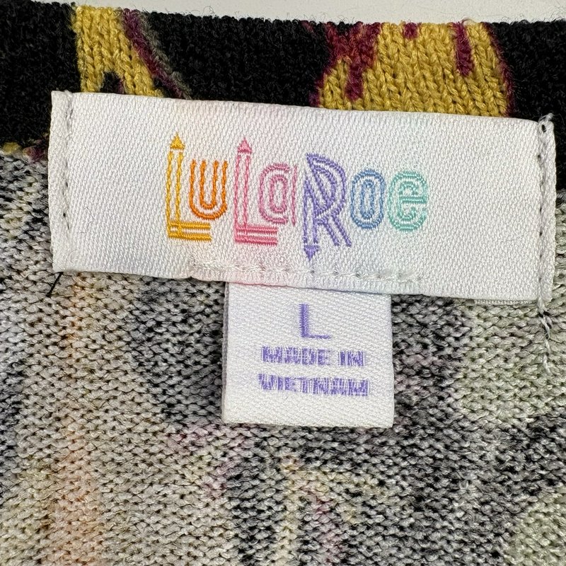 LuLaRoe Sarah Kimono Duster Cardigan Women’s L Black Floral Print Open Front