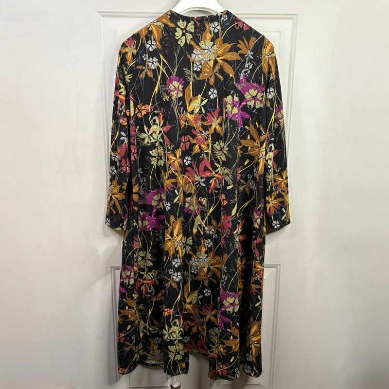 LuLaRoe Sarah Kimono Duster Cardigan Women’s L Black Floral Print Open Front