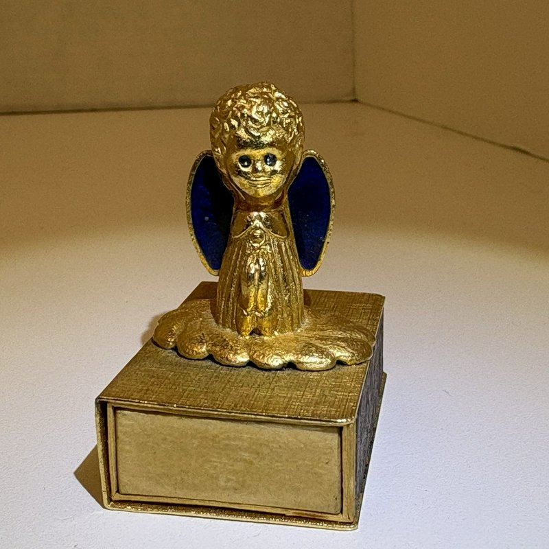 Vintage Florenza Angel Match Holder Gold Tone Mid Century