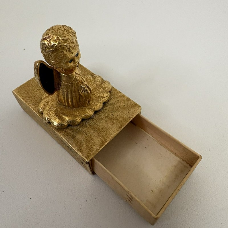 Vintage Florenza Angel Match Holder Gold Tone Mid Century