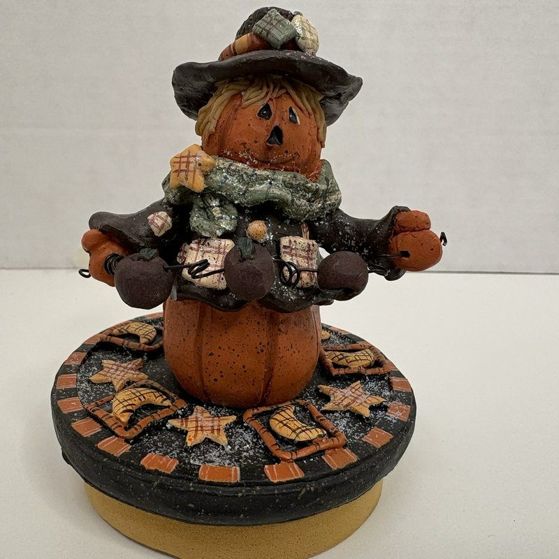 Lot of 2 Candle Toppers – Pumpkin Scarecrow (Crazy Mountain) & Fall Farmhouse