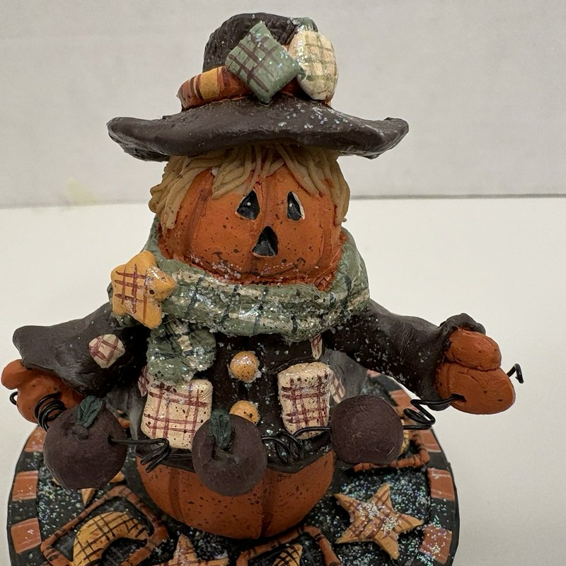 Lot of 2 Candle Toppers – Pumpkin Scarecrow (Crazy Mountain) & Fall Farmhouse