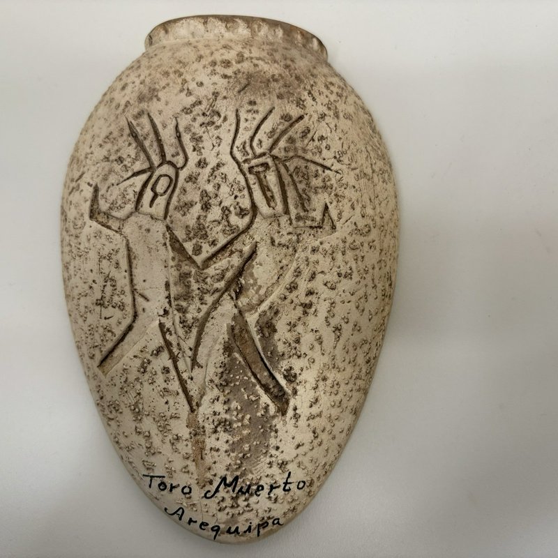 Peruvian Wall Pocket Vase Toro Muerto Petroglyph Design Arequipa Folk Art