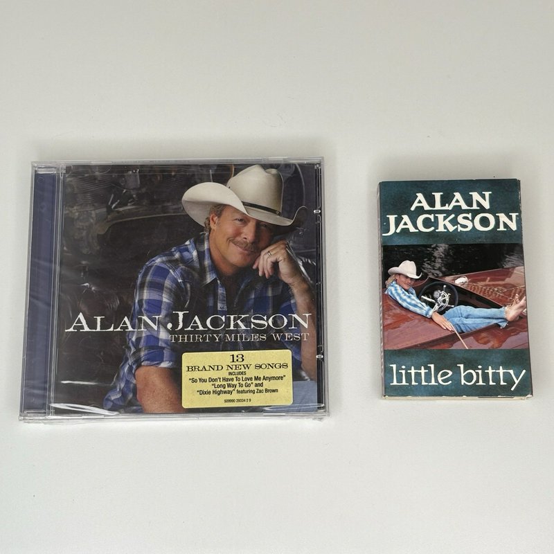 Alan Jackson Thirty Miles West Sealed CD + Little Bitty Cassette Single Bundle
