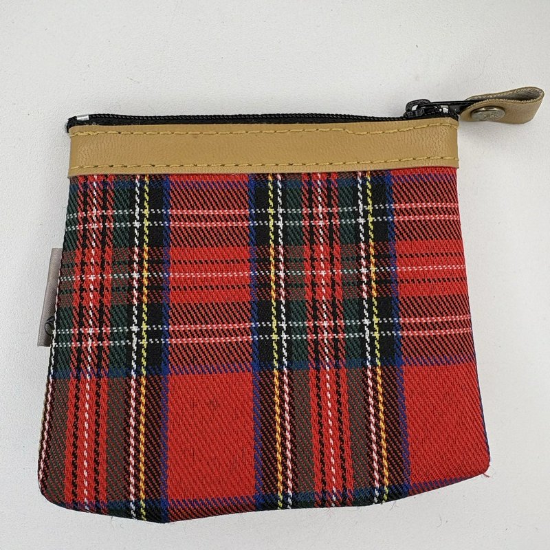 Vintage Disney Mickey Mouse Plaid Coin Purse Wallet Zip Pouch Tartan 4.5”