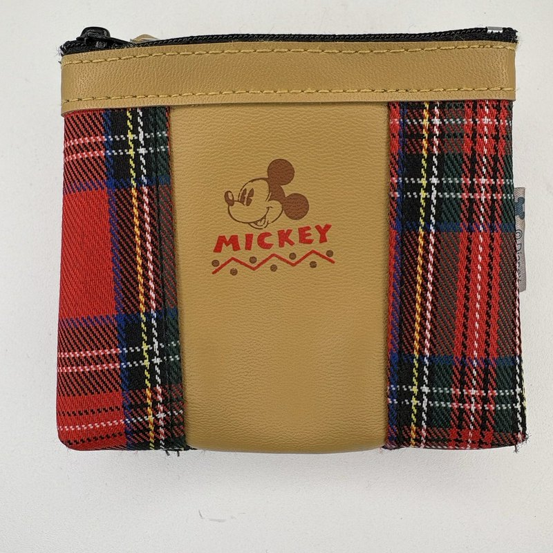 Vintage Disney Mickey Mouse Plaid Coin Purse Wallet Zip Pouch Tartan 4.5”