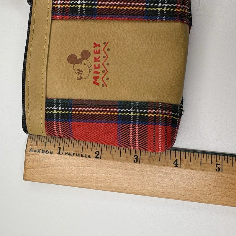 Vintage Disney Mickey Mouse Plaid Coin Purse Wallet Zip Pouch Tartan 4.5”